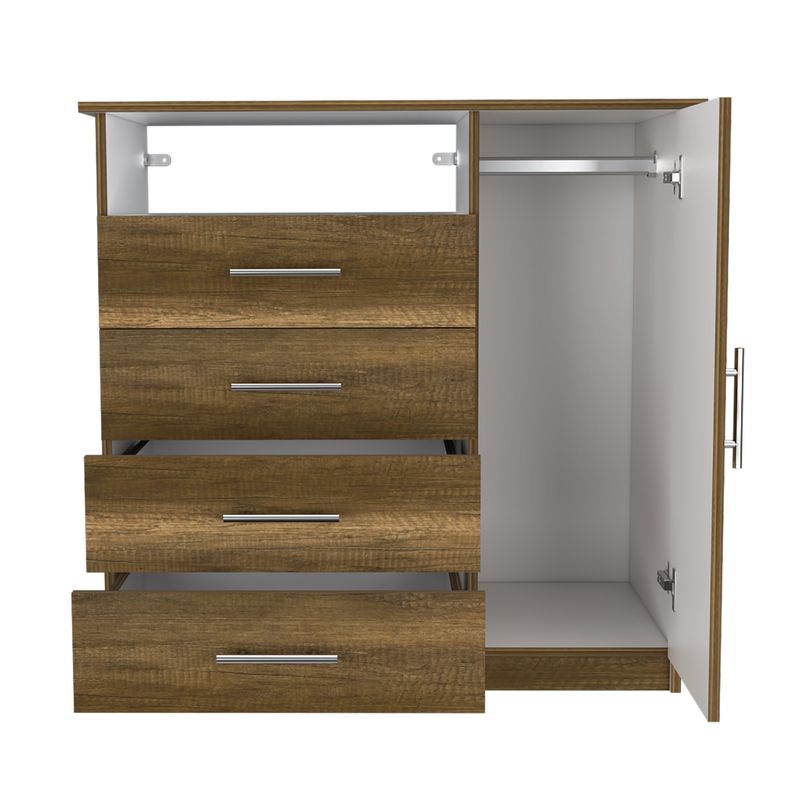 FMFURNITURE - Comoda 4 Cajones 1 Puerta - Café Oscuro 88.6x91x45.8 cm