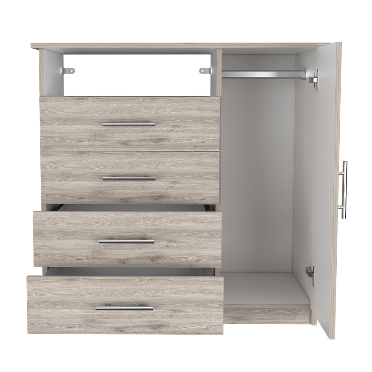 FMFURNITURE - Comoda 4 Cajones 1 Puerta - Gris Claro 88.6x91x45.8 cm
