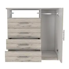 FMFURNITURE - Comoda 4 Cajones 1 Puerta - Gris Claro 88.6x91x45.8 cm