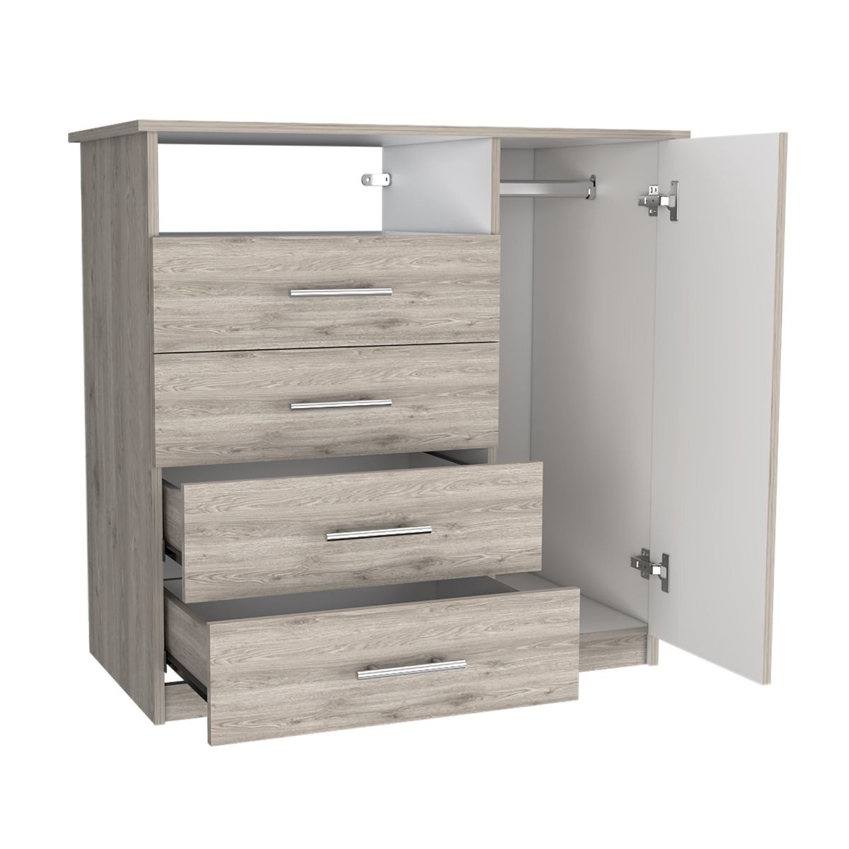 FMFURNITURE - Comoda 4 Cajones 1 Puerta - Gris Claro 88.6x91x45.8 cm