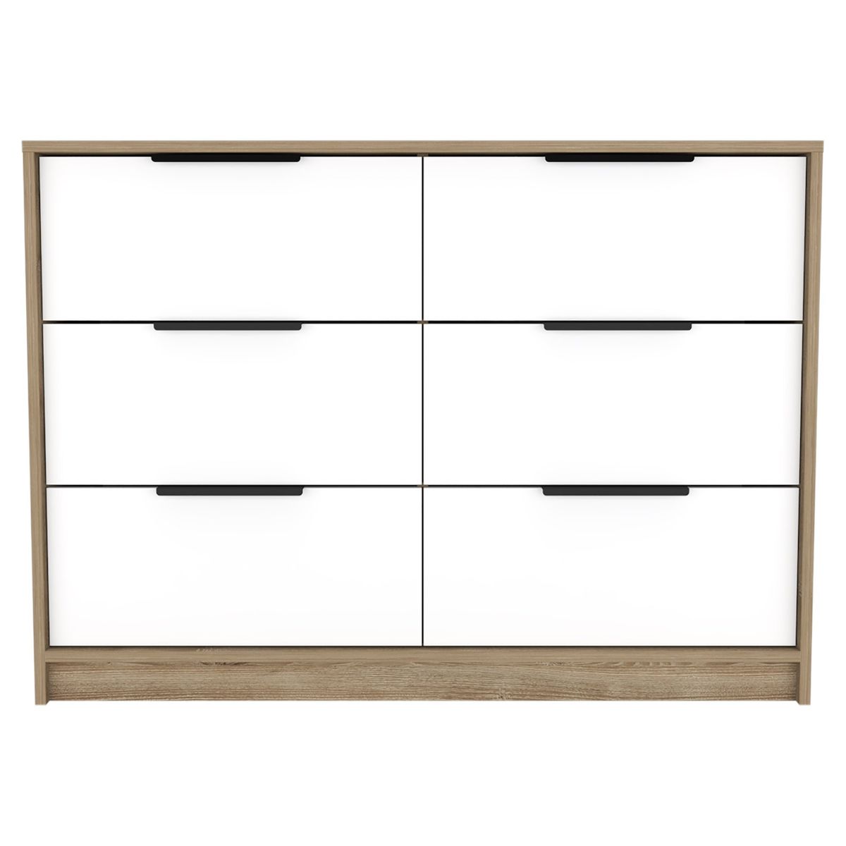 FMFURNITURE - Comoda 4 Cajones 2 Puertas Abatibles - Café Claro Blanco 77.6x107x41.3 cm