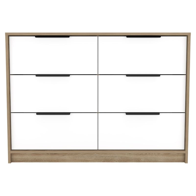 FMFURNITURE - Comoda 4 Cajones 2 Puertas Abatibles - Café Claro Blanco 77.6x107x41.3 cm