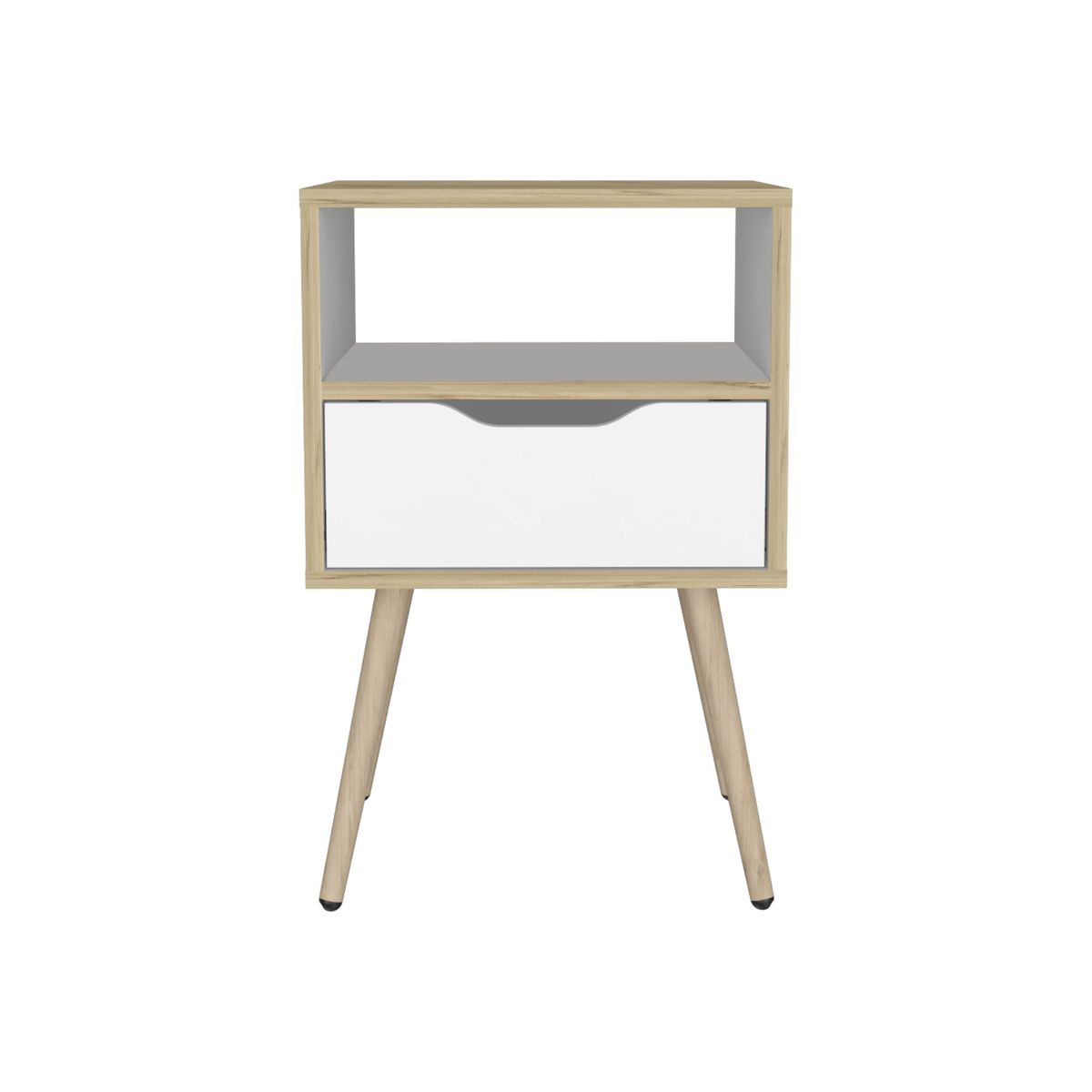 FMFURNITURE - Velador 1 Cajón - Café Claro y Blanco 63x40x35 cm
