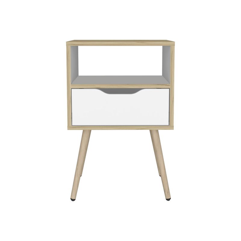 FMFURNITURE - Velador 1 Cajón - Café Claro y Blanco 63x40x35 cm