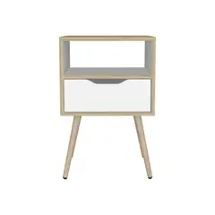 FMFURNITURE - Velador 1 Cajón 40X63X35 Cm Fm-015C - Café Claro Blanco