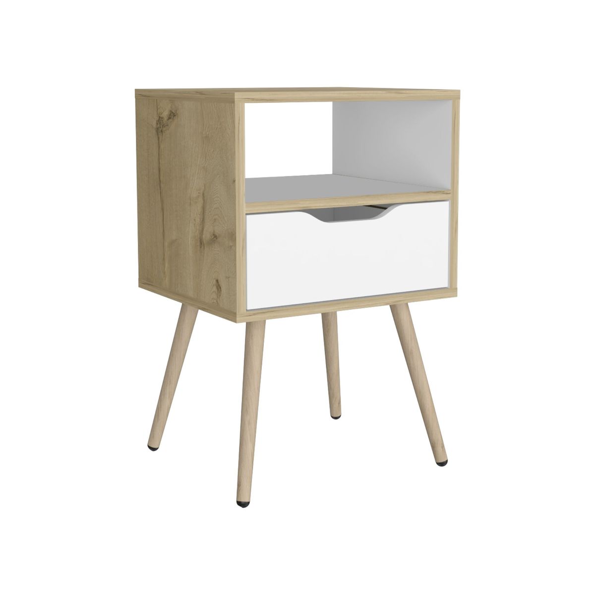 FMFURNITURE - Velador 1 Cajón - Café Claro y Blanco 63x40x35 cm