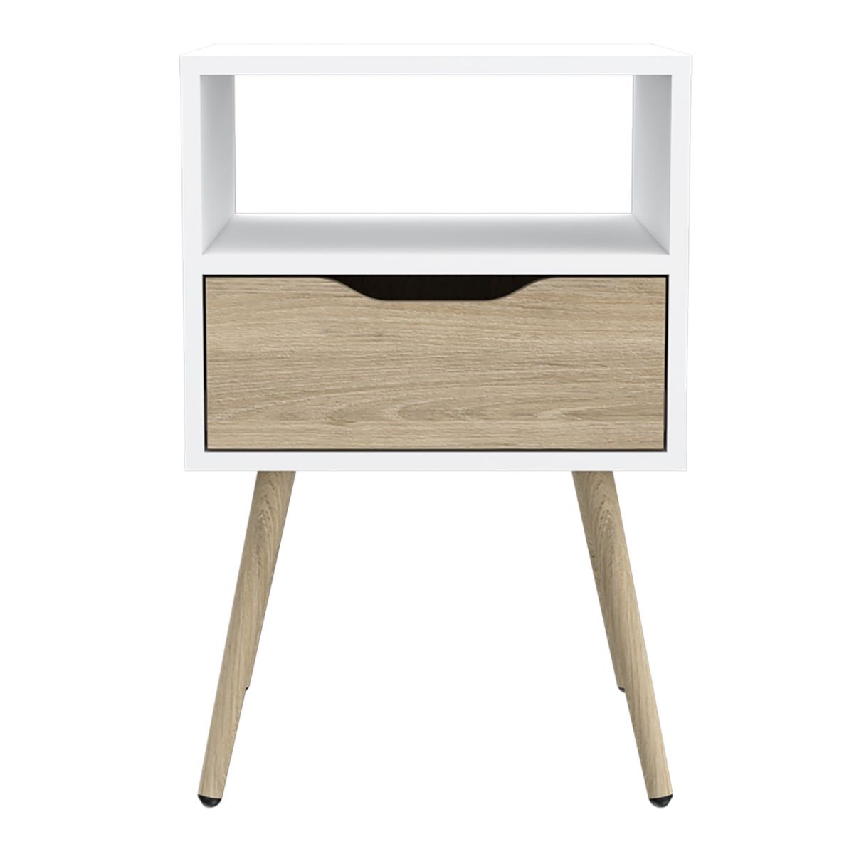 FMFURNITURE - Velador 1 Cajón - Blanco y Café Claro 63x40x35 cm