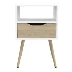 FMFURNITURE - Velador 1 Cajón 40X63X35 Cm Fm-015B - Blanco Café Claro