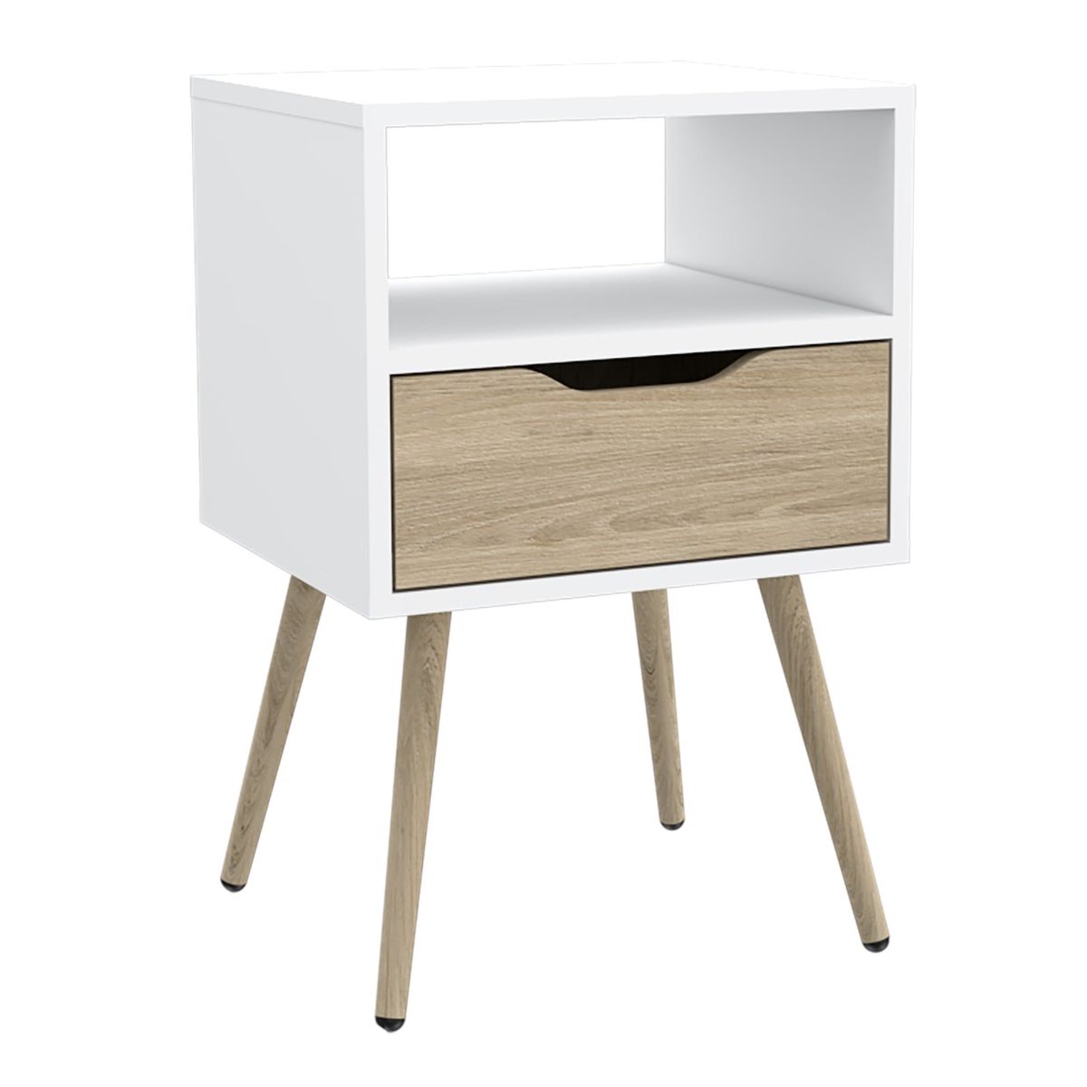 FMFURNITURE - Velador 1 Cajón - Blanco y Café Claro 63x40x35 cm