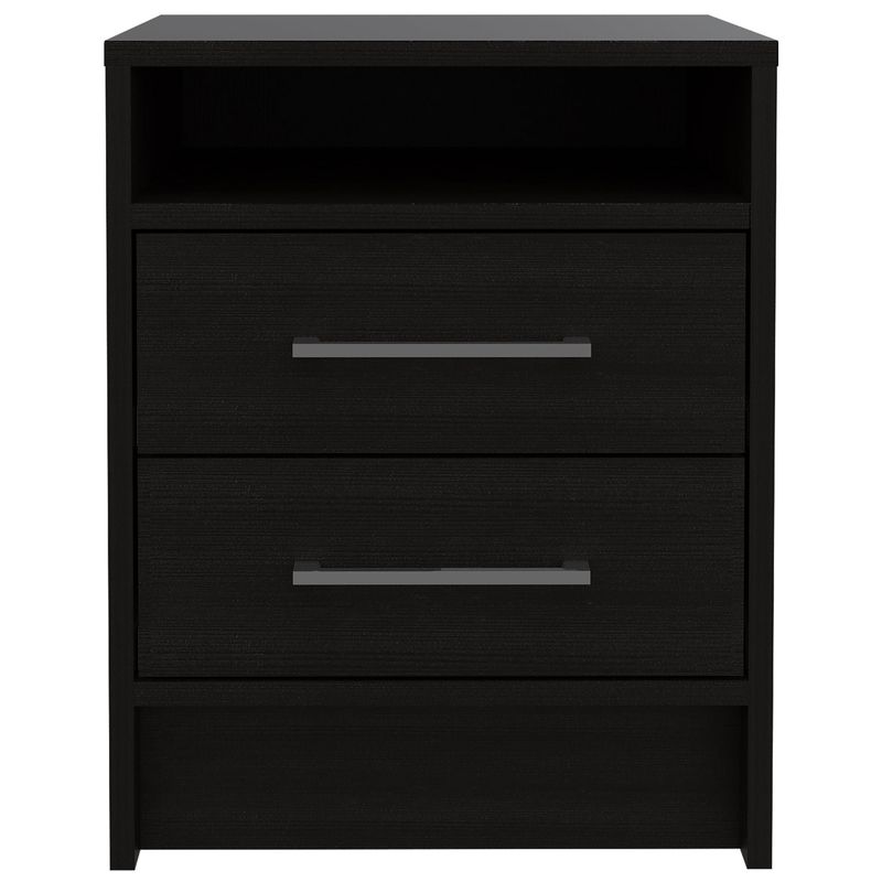 FMFURNITURE - Velador 2 Cajones - Negro 50.7x40x37.3 cm.