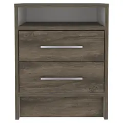 FMFURNITURE - Velador 2 Cajones - Café Oscuro 50.7x40x37.3 cm