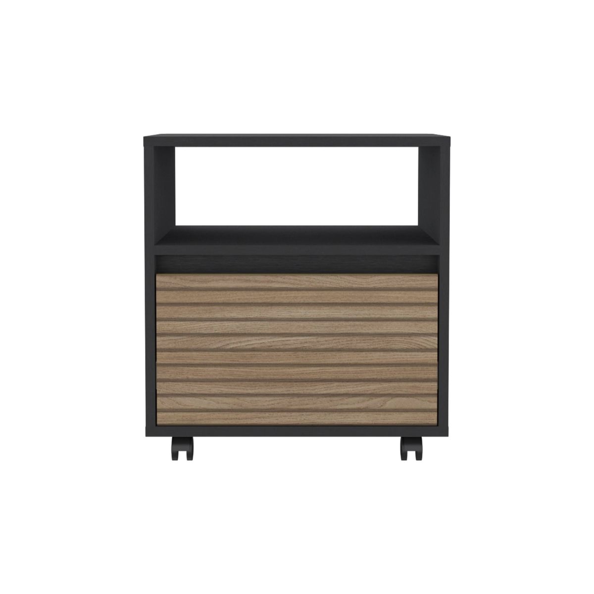 FMFURNITURE - Velador Con Ruedas 1 Cajón - Negro 52x48.1x40 cm