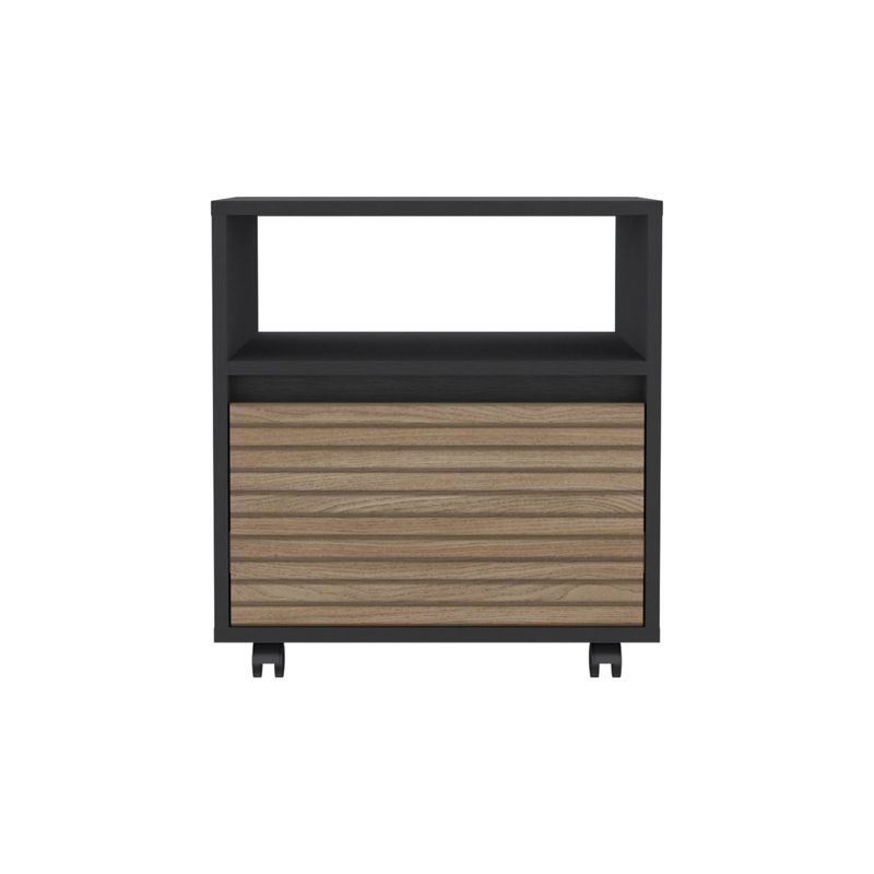 FMFURNITURE - Velador Con Ruedas 1 Cajón - Negro 52x48.1x40 cm