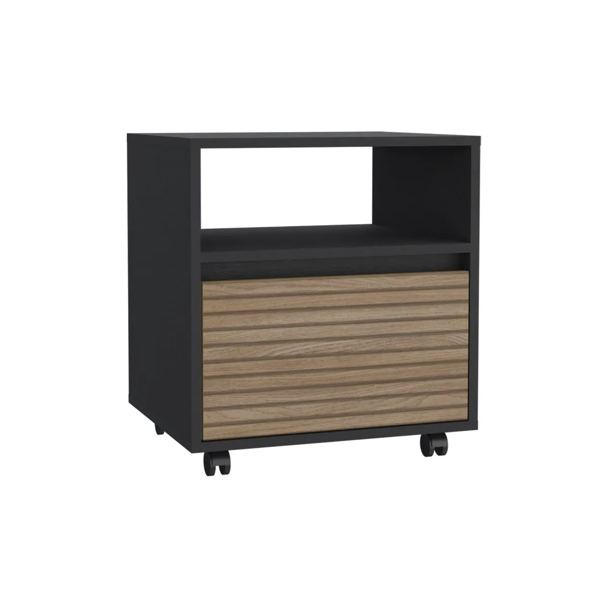 FMFURNITURE - Velador Con Ruedas 1 Cajón - Negro 52x48.1x40 cm