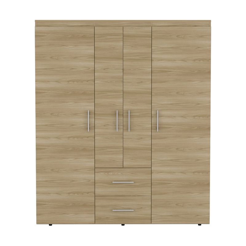 FMFURNITURE - Closet 4 Puertas 2 Cajones - Café Claro 177.9x150.3x50.4 cm