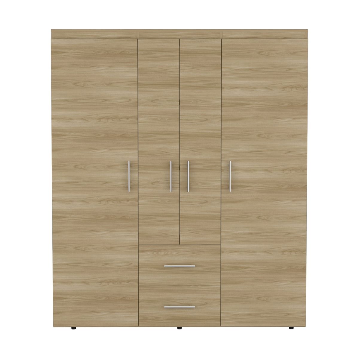 FMFURNITURE - Closet 4 Puertas 2 Cajones - Café Claro 177.9x150.3x50.4 cm