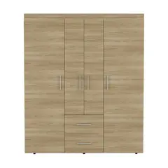 FMFURNITURE - Closet 4 Puertas 2 Cajones - Café Claro 177.9x150.3x50.4 cm