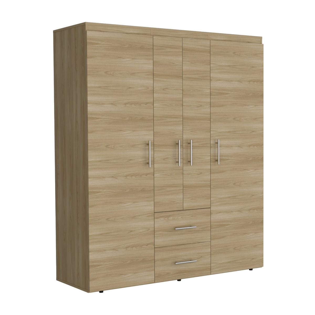 FMFURNITURE - Closet 4 Puertas 2 Cajones - Café Claro 177.9x150.3x50.4 cm
