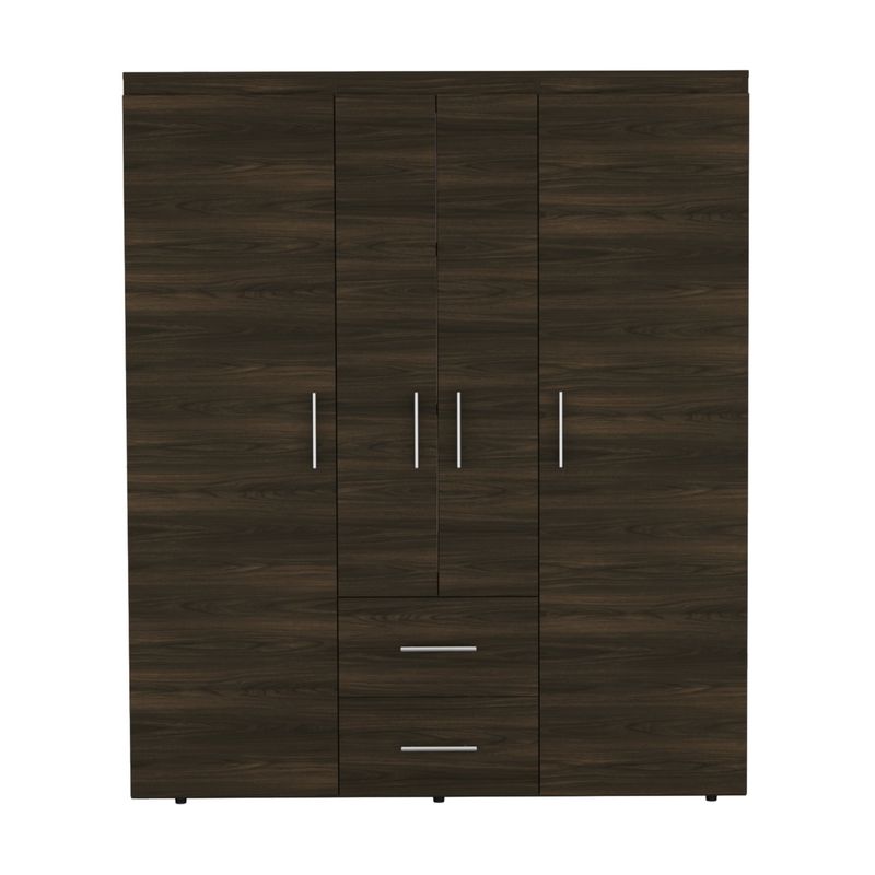 FMFURNITURE - Closet 4 Puertas 2 Cajones - Café Oscuro 177.9x150.3x50.4 cm