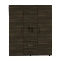 FMFURNITURE - Closet 4 Puertas 2 Cajones - Café Oscuro 177.9x150.3x50.4 cm