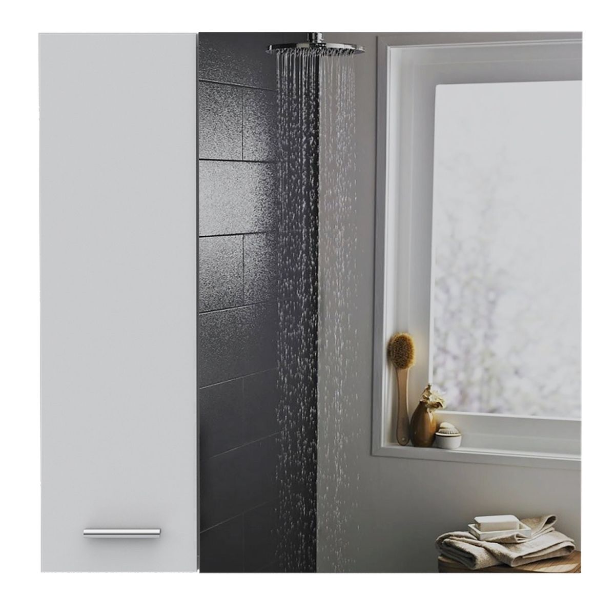 FMFURNITURE - Botiquín Con Espejo 2 Puertas - Blanco 60x60x14.9 cm