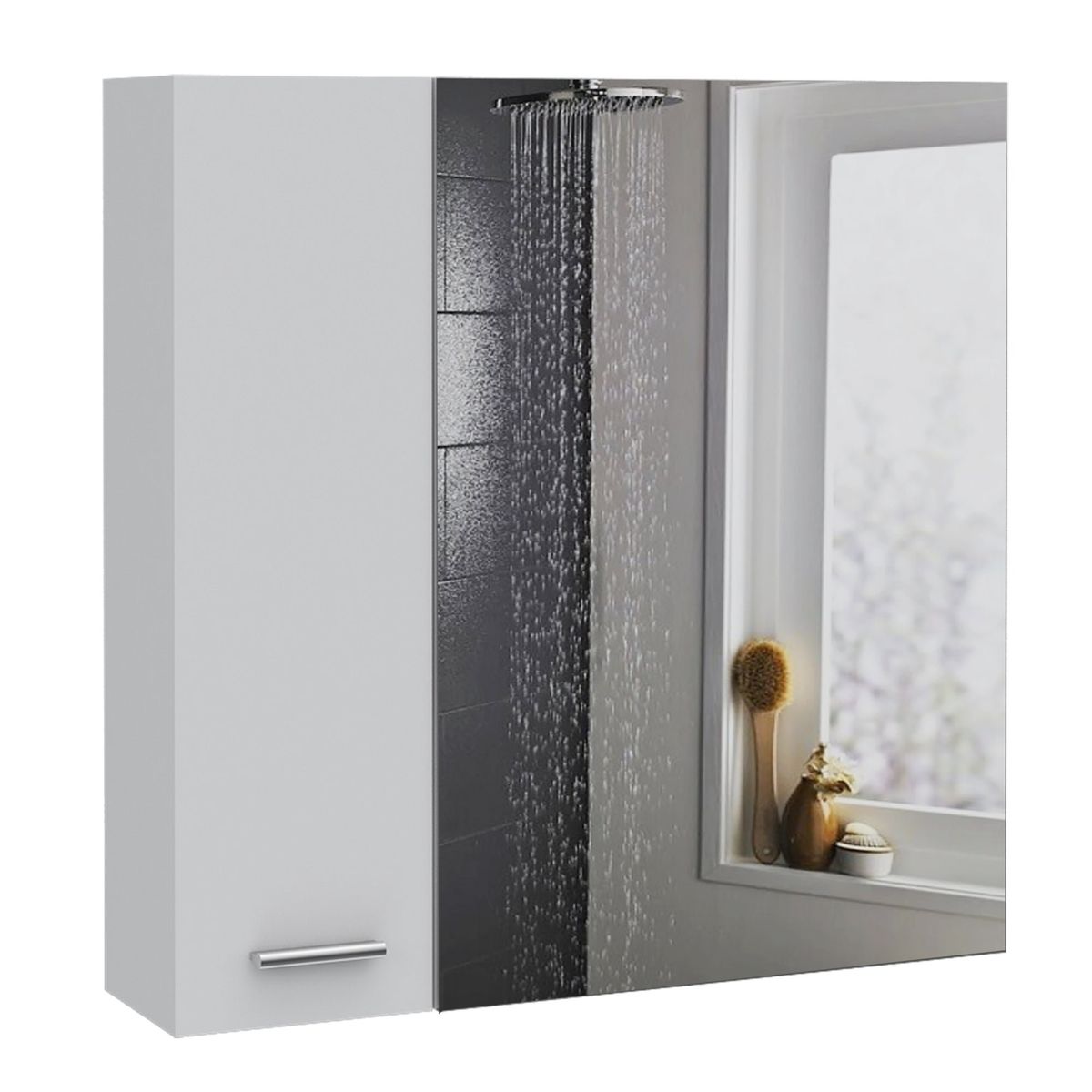 FMFURNITURE - Botiquín Con Espejo 2 Puertas - Blanco 60x60x14.9 cm