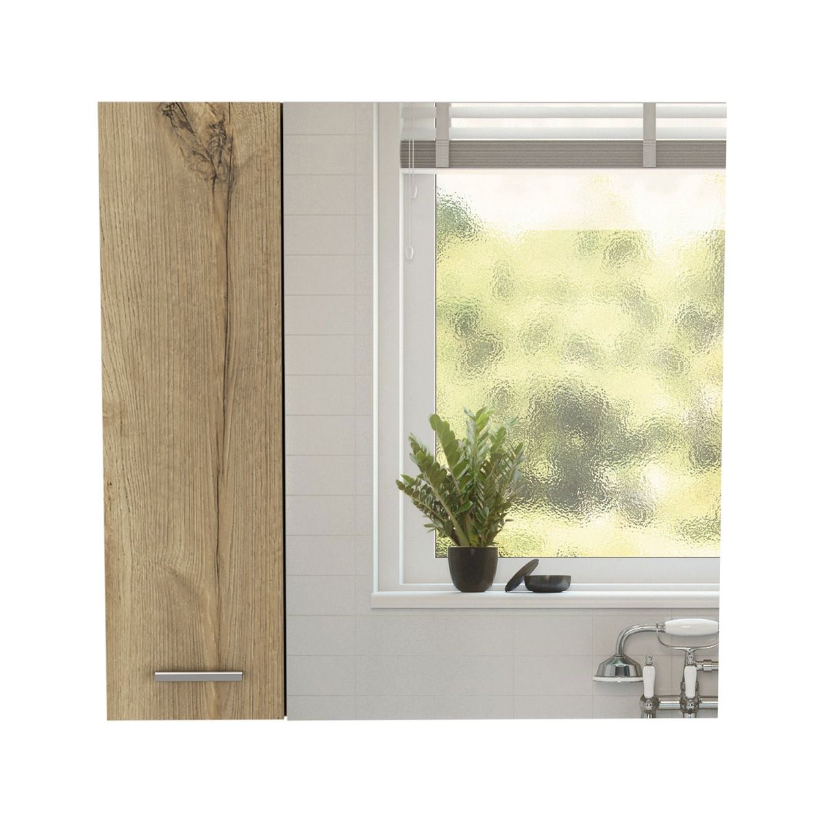 FMFURNITURE - Botiquín Con Espejo 2 Puertas - Café claro 60x60x14.9 cm