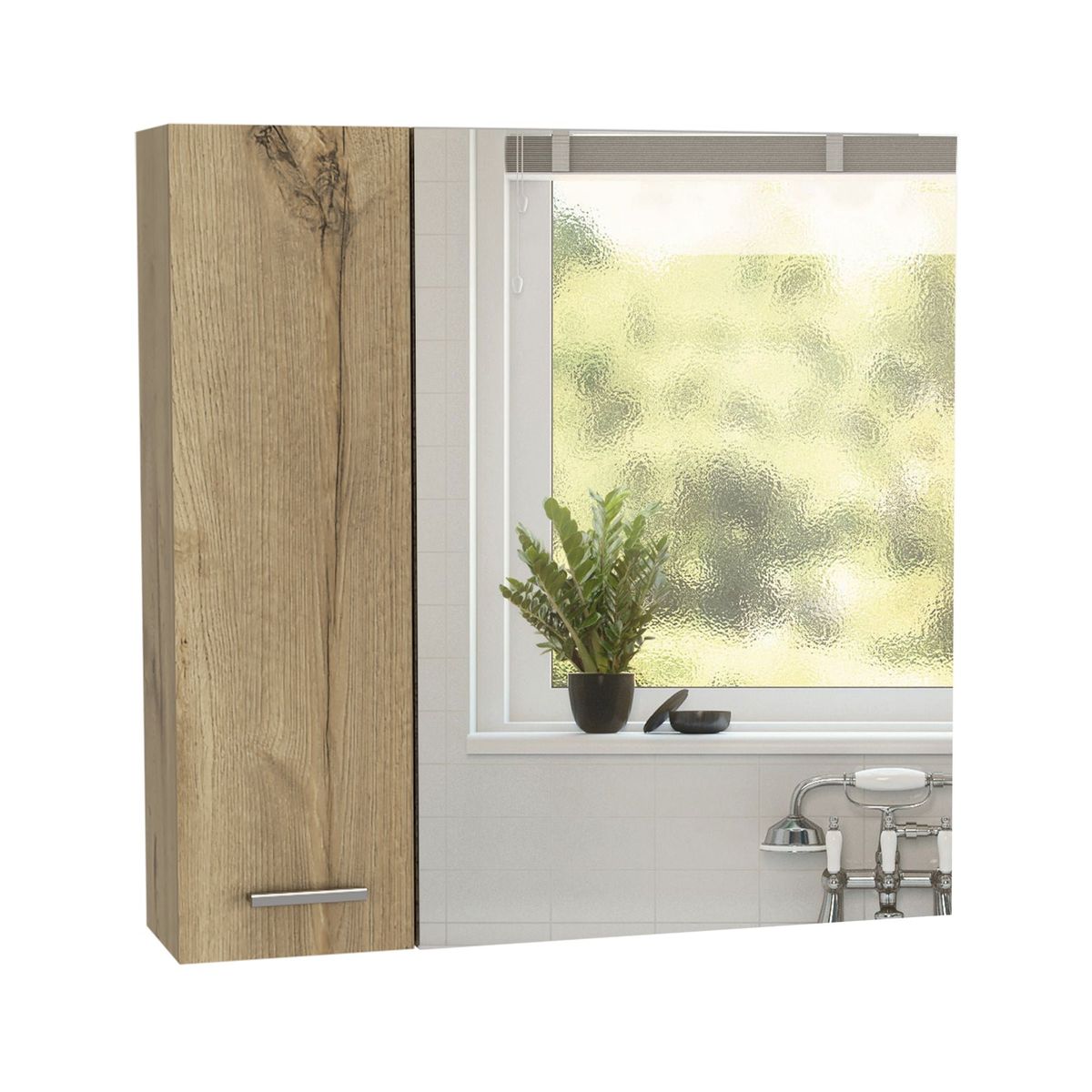 FMFURNITURE - Botiquín Con Espejo 2 Puertas - Café claro 60x60x14.9 cm