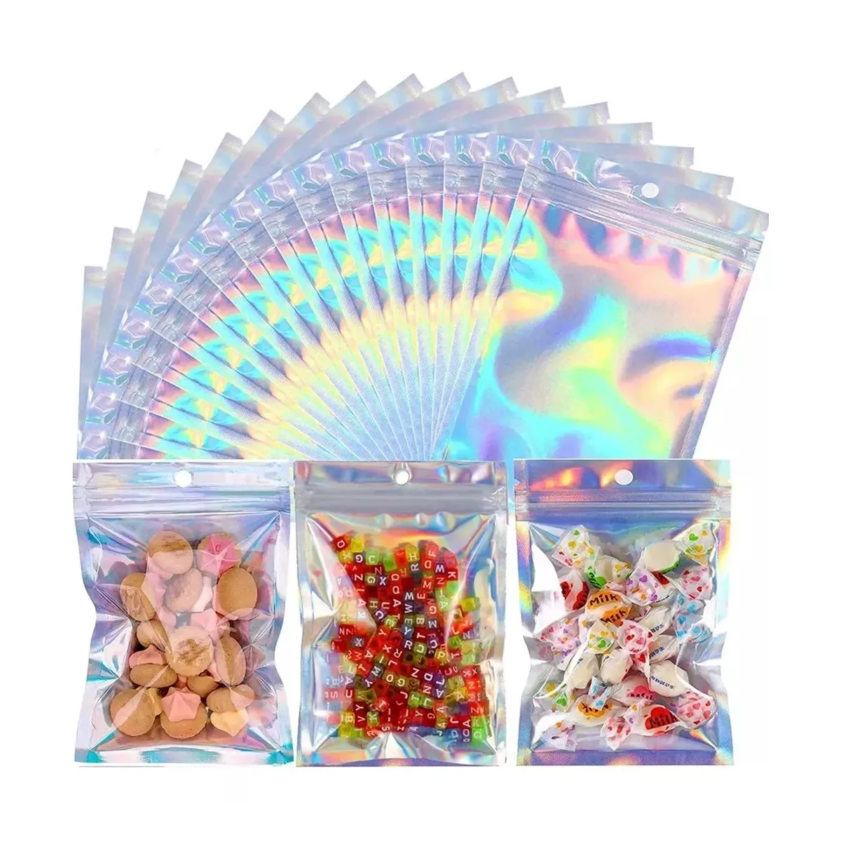 ATURE - 100 Bolsas StandUp Pouch Cierre Tornasol Transparente Zipper