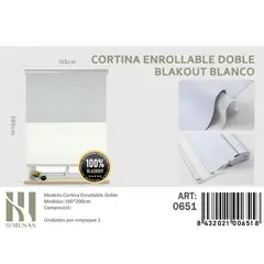 ANGELES DEL HOGAR - Cortinas Roller Blackout Doble Jaspeada  160 cm x 200 cm Blanco