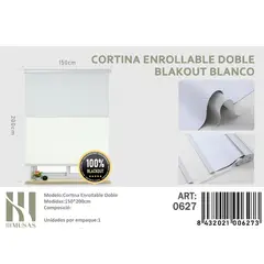 ANGELES DEL HOGAR - Cortinas Roller Blackout Doble 150 cm x 200 cm Blanco