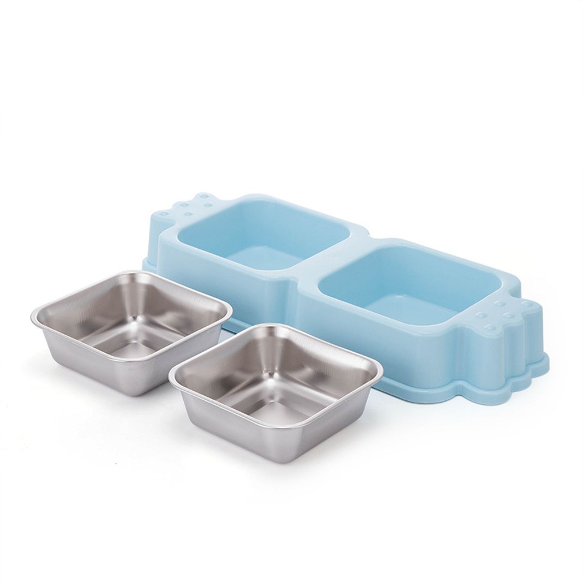 GENERICO - Plato para mascotas, Diseño Caramelo, 2 Pocillos Acero Inox