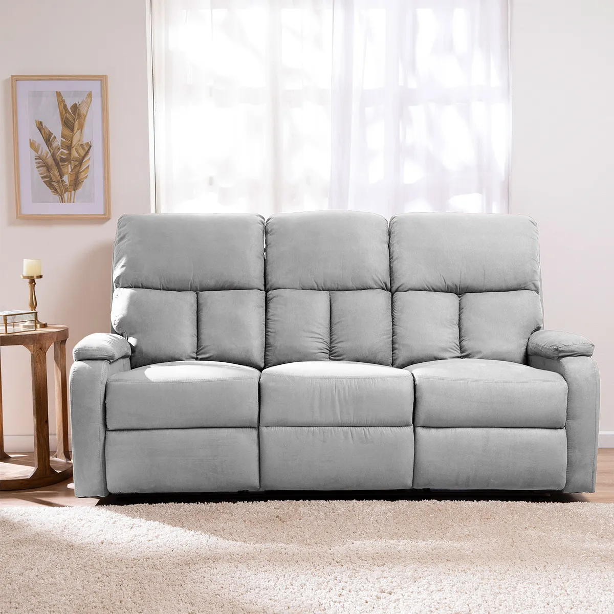 DANIELS - Sofá 3 Cuerpos Reclinable Moderno Matheus Gris