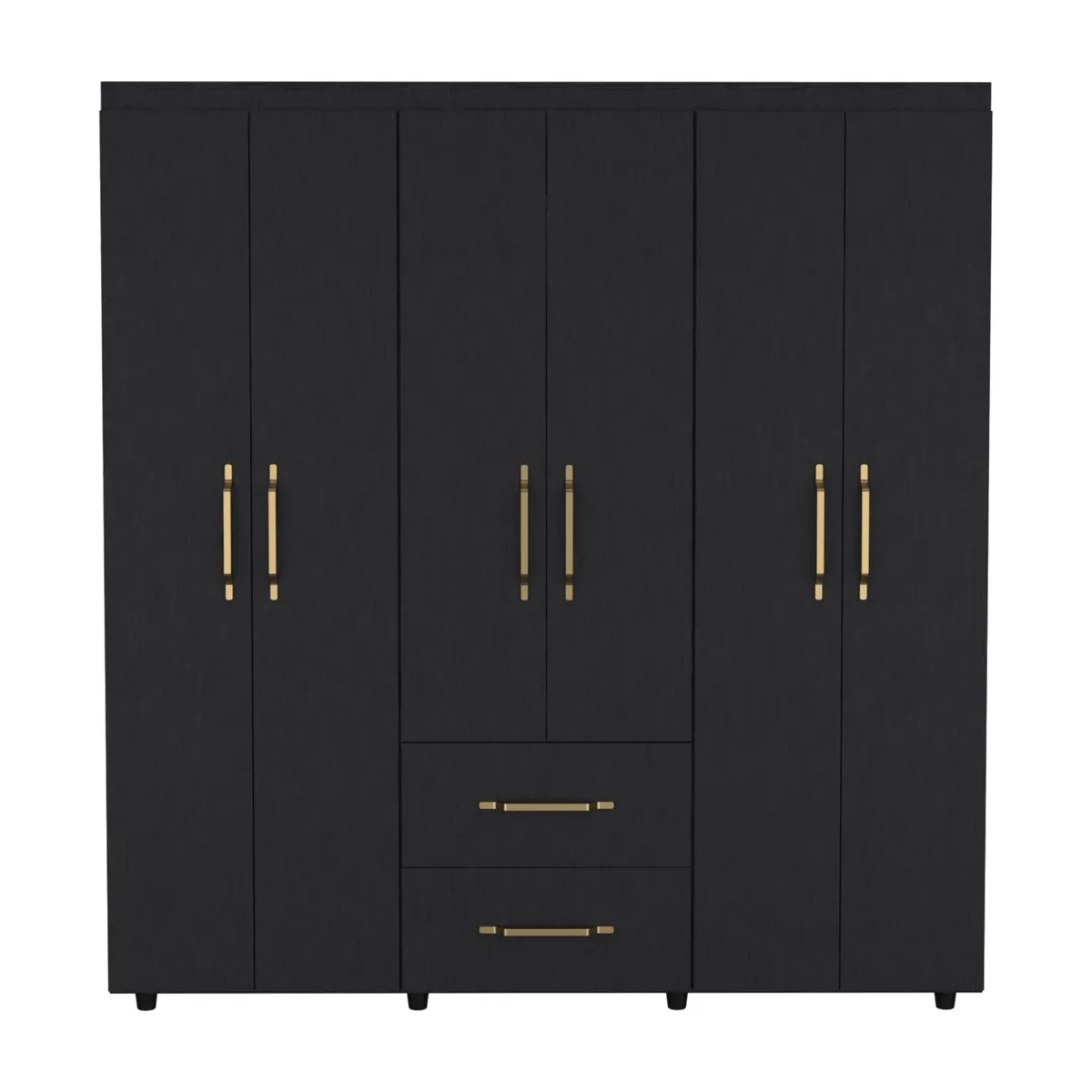 FMFURNITURE - Closet 6 Puertas 2 Cajones - Negro 180x170.3x50.3 cm