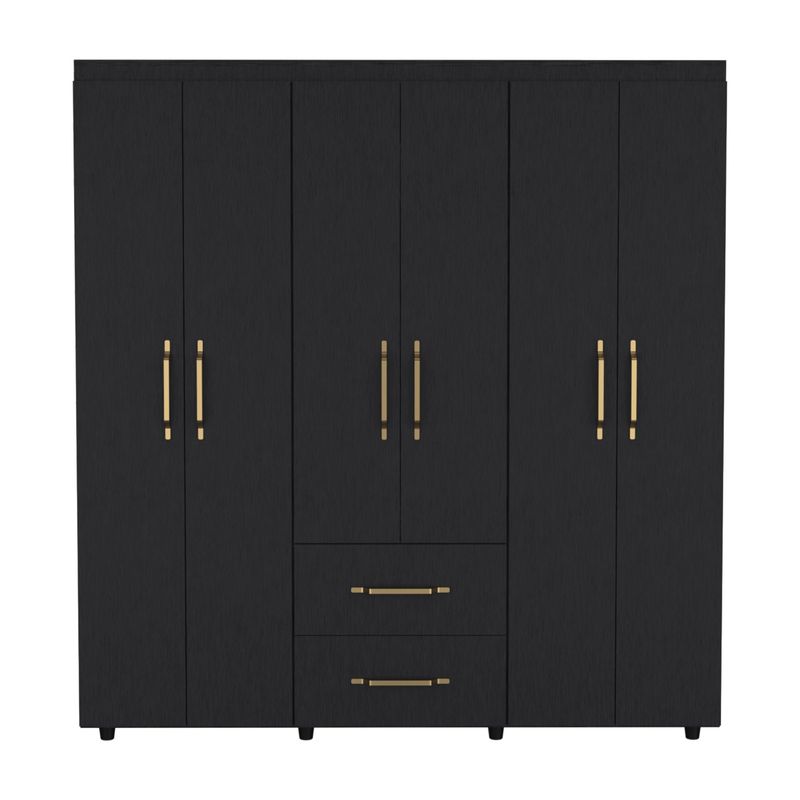 FMFURNITURE - Closet 6 Puertas 2 Cajones - Negro 180x170.3x50.3 cm