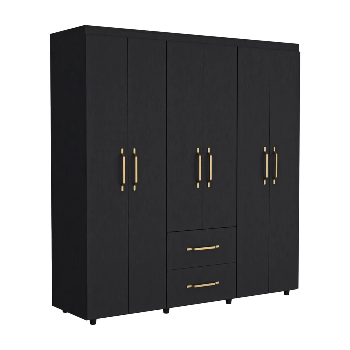 FMFURNITURE - Closet 6 Puertas 2 Cajones - Negro 180x170.3x50.3 cm