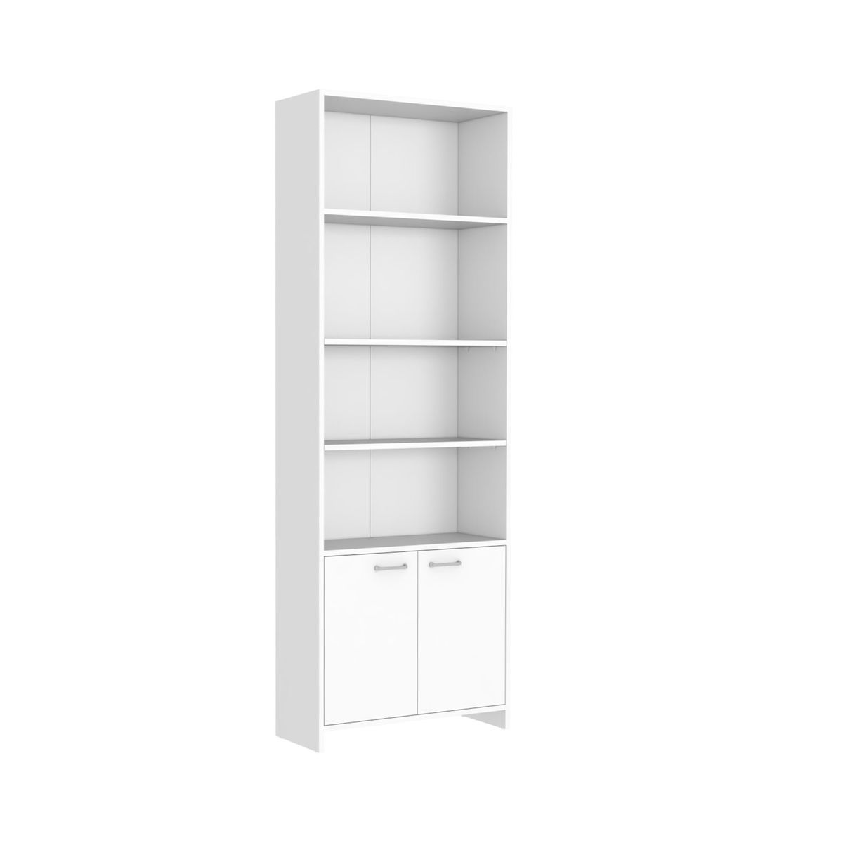 FMFURNITURE - Biblioteca Con 5 Repisas y 2 Puertas - Blanco 180x26x63 cm