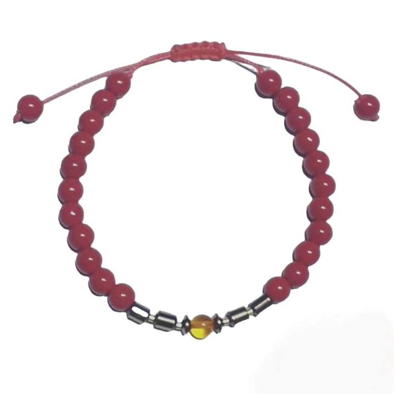 CORAZÓN DE ÁMBAR - Pulsera Protección de Jade Rojo Hematita y Ámbar Báltico ajustable