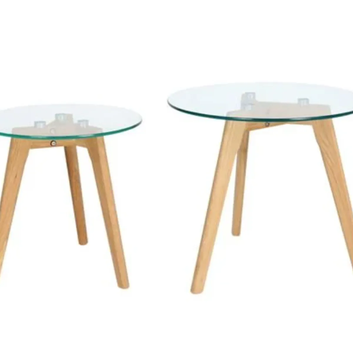 HABITA2 CHILE - Set 2 mesas de centro vidrio base madera pino 40 y 50cm diámetro