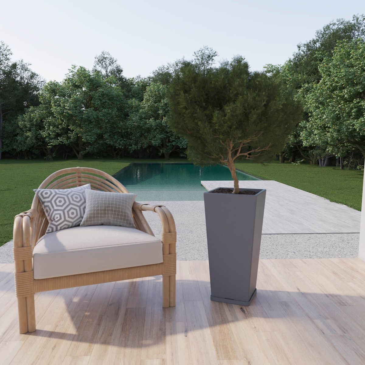 AMALFI - Macetero De Plástico Piramidal 70x33 Cm 55 Litros Con Plato Color Gris Grafito