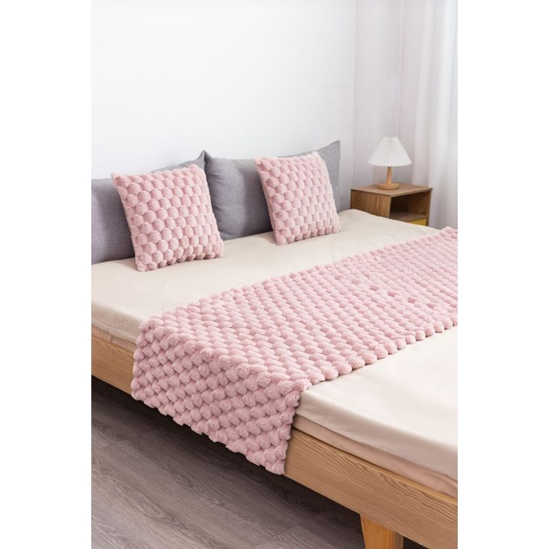 GENERICO - Piecera Peludas 2 plazasKing + 2 fundas de cojin Rosa Palo