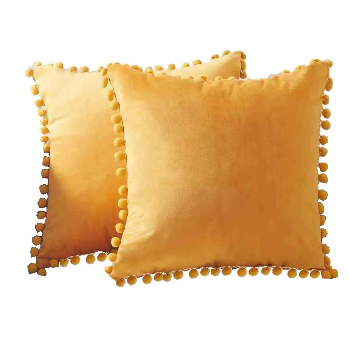 DECORACION CREATIVA - Set 2 Fundas Tercipelo Amarillo con Pompom