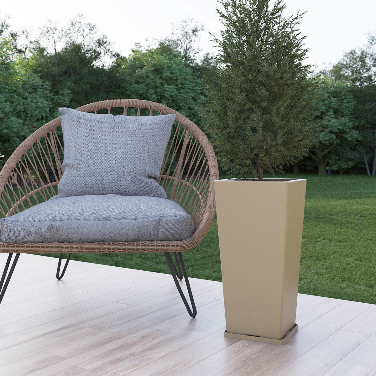 AMALFI - Macetero De Plástico Piramidal 55x27 Cm 30 Litros Con Plato Color Beige