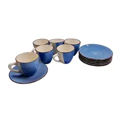 GENERICO - Set 6 Tazas de Cerámica color Azul con 6 Platos 250 ml