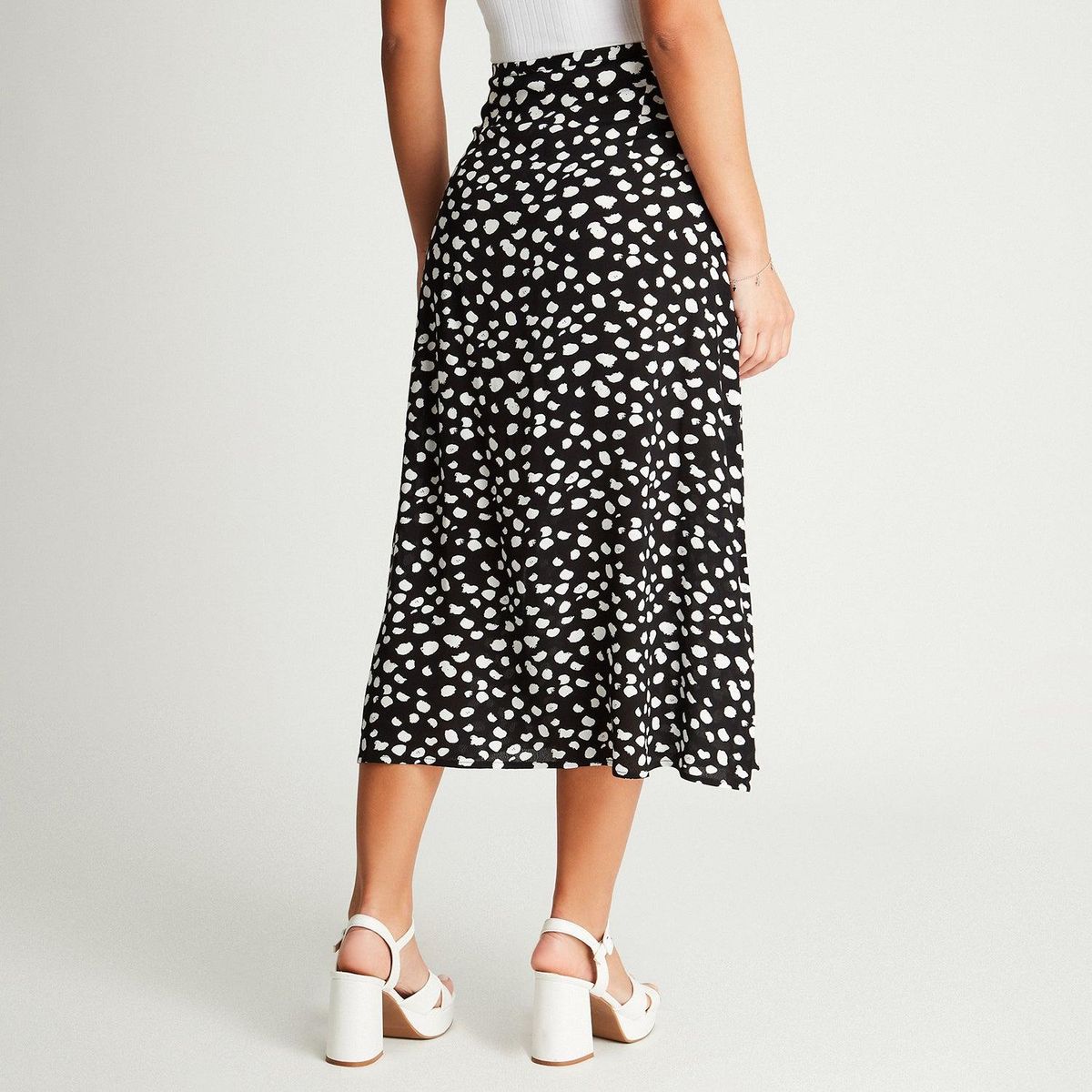 ACUARELA - Falda Larga Recta Negro Estampado