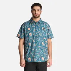 HAKA HONU - Camisa Hombre Cumbre Manga Corta Print Petroleo