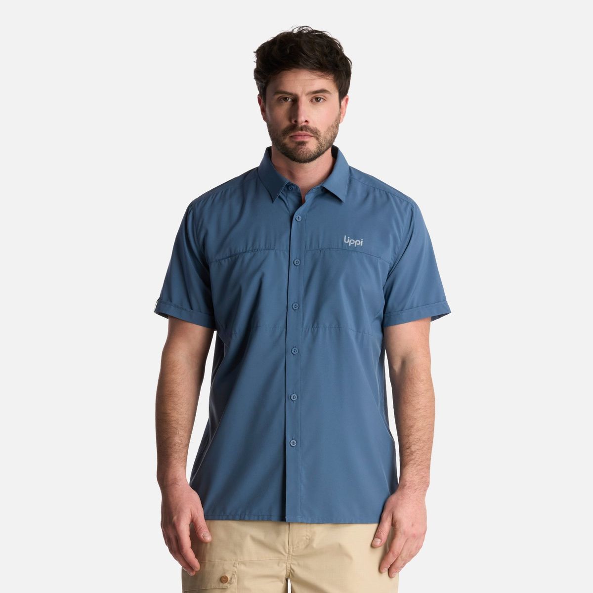 LIPPI - Camisa Hombre Wallace Short Sleeve Q-dry Shirt Azul Piedra Lippi
