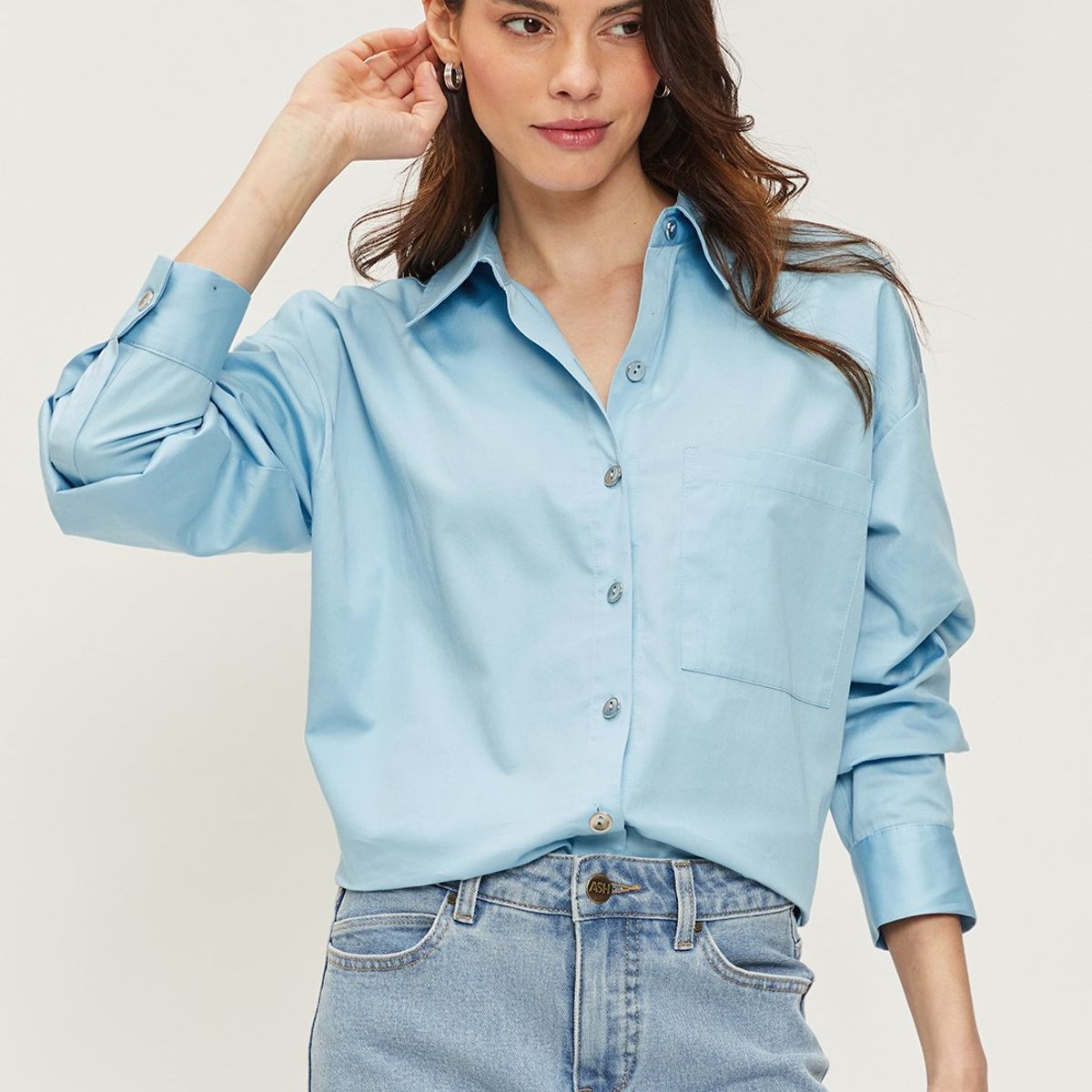 ASH - Blusa Manga Larga Celeste Mujer Ash