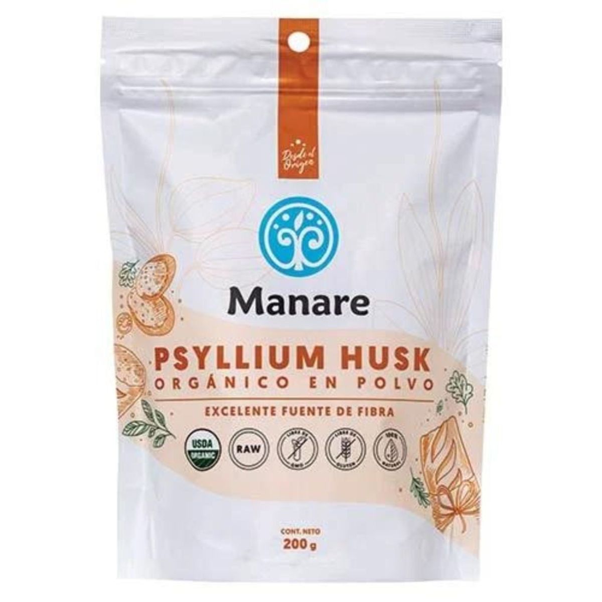 MANARE - Psyllium husk orgánico 200 g, manare