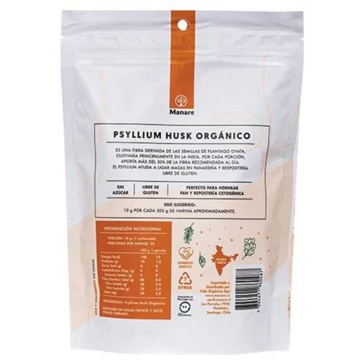 MANARE - Psyllium husk orgánico 200 g, manare
